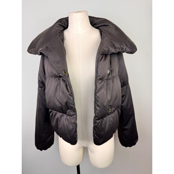 THEORY Brown S Puffer Jacket Big Collared Snap Button Long Sleeve Regular Fit - Picture 6 of 9